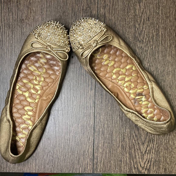 Sam Edelman Beatrix Gold Spiked Studded Ballet Flats With Bows Size 7½M - Picture 7 of 12